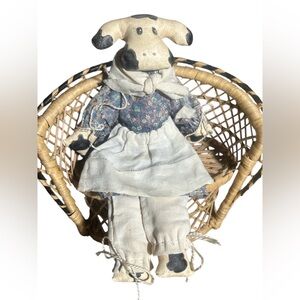 Vintage 90’s 11.5 inch Handmade Cloth Cow with Paper Mache Head & Feet